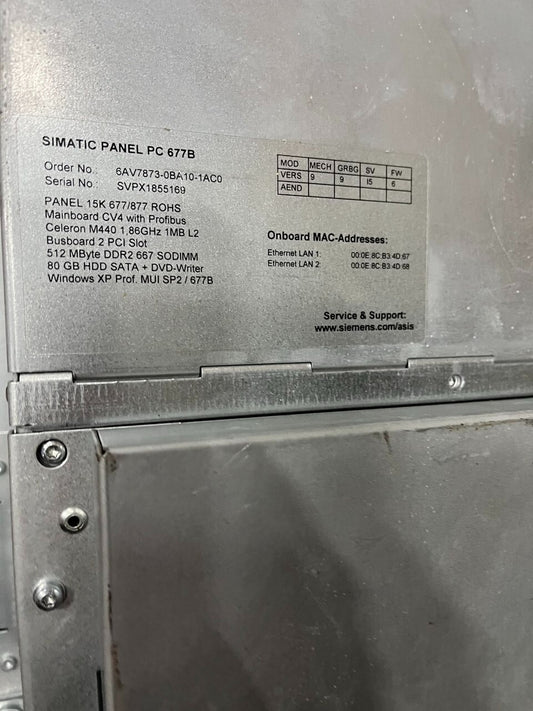 Siemens Simatic Panel PC 677B 6AV7873-0BA10-1AC0 | 15" Keypad