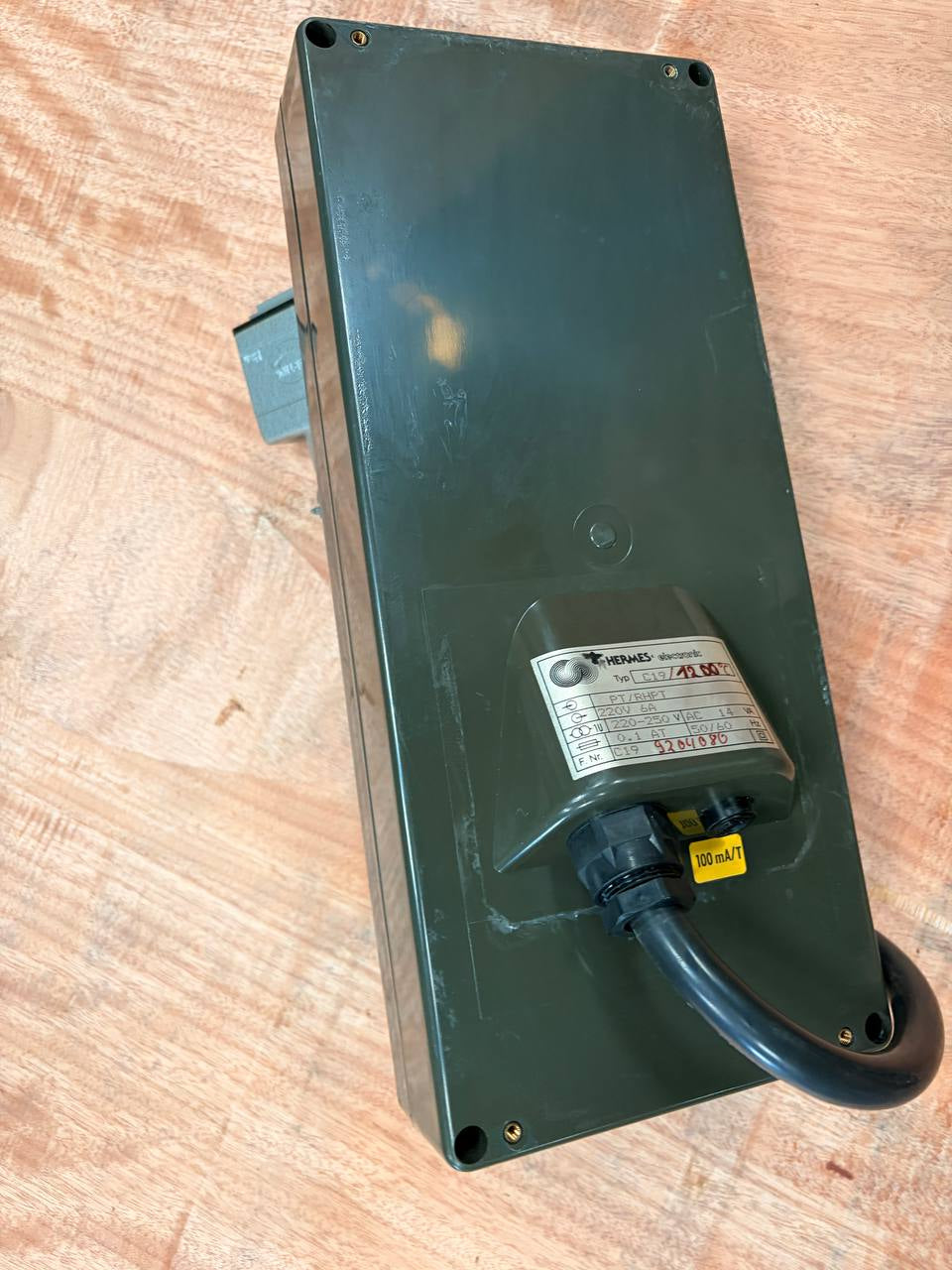 Electrical component on a wooden surface