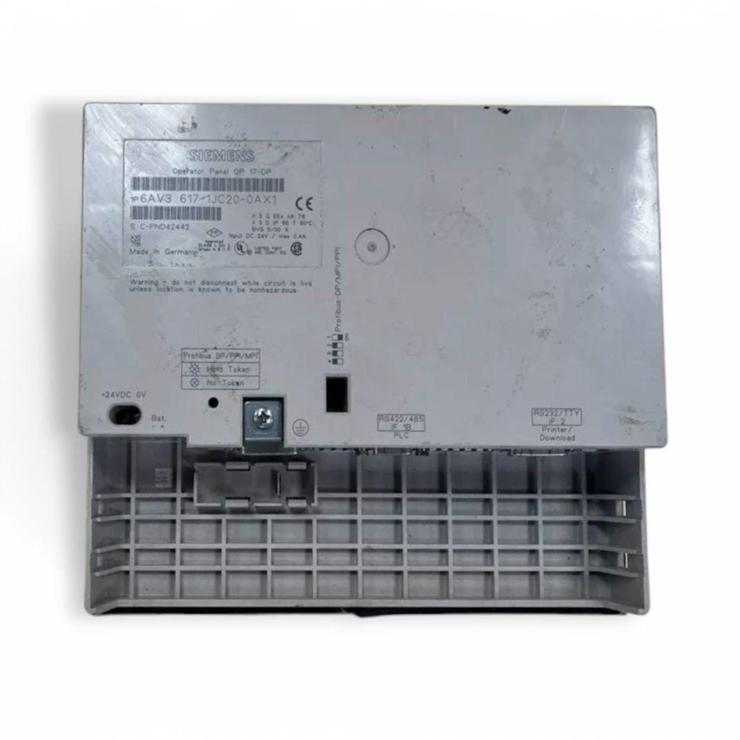 Siemens Operator Panel 6AV3617-1JC20-0AX1 . OP 17-DP mit LC Display label view — industrial automation spare part by Samonde