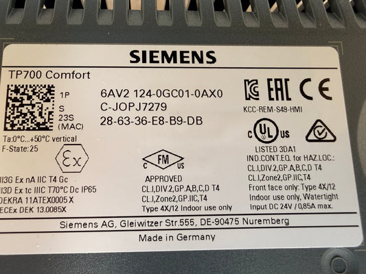 Siemens 6AV2124-0GC01-0AX0 SIMATIC HMI Touch Panel Display
