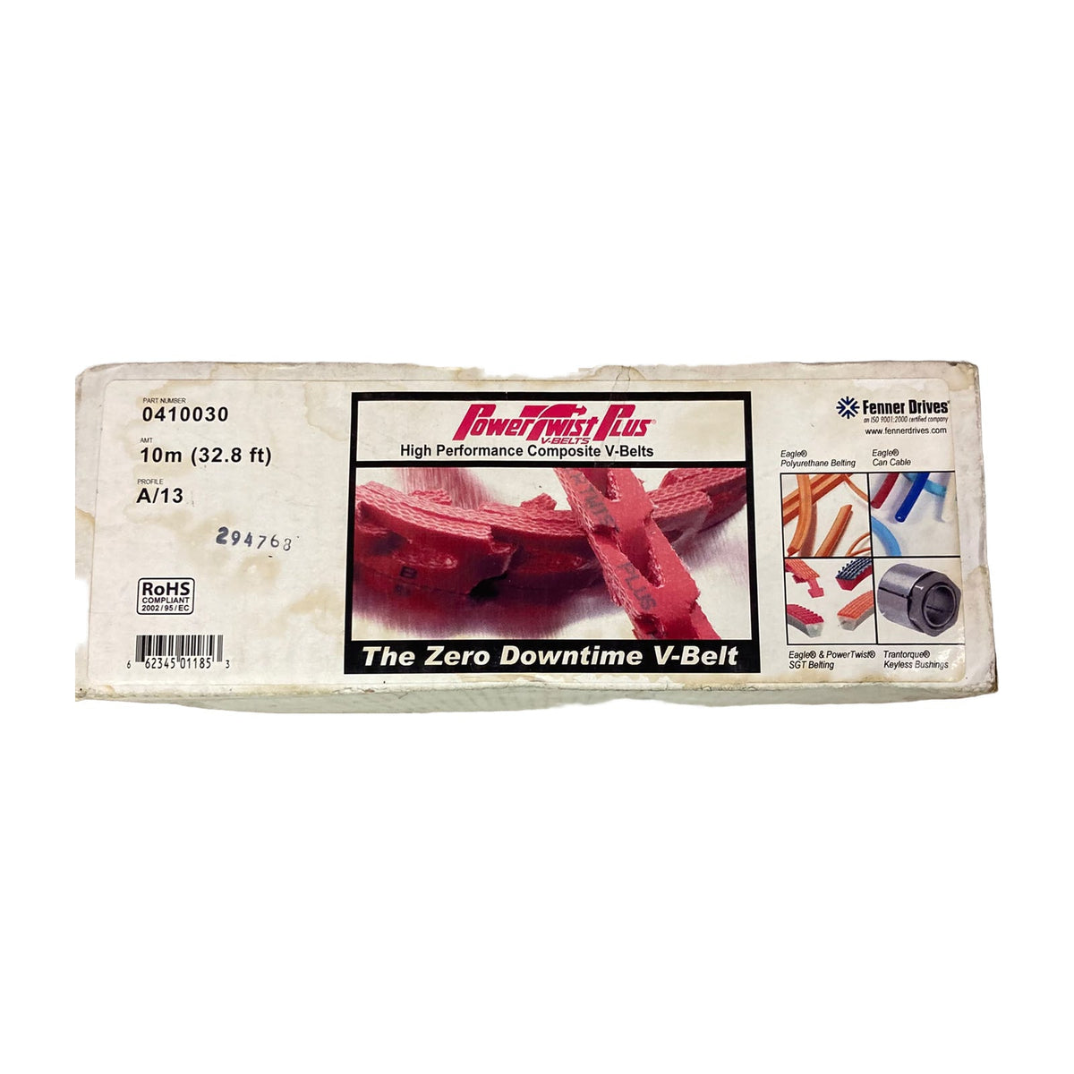 Fenner Drives PowerTwist Plus 0410030 A/13 link V-belt in original box, 10 m (32.8 ft)