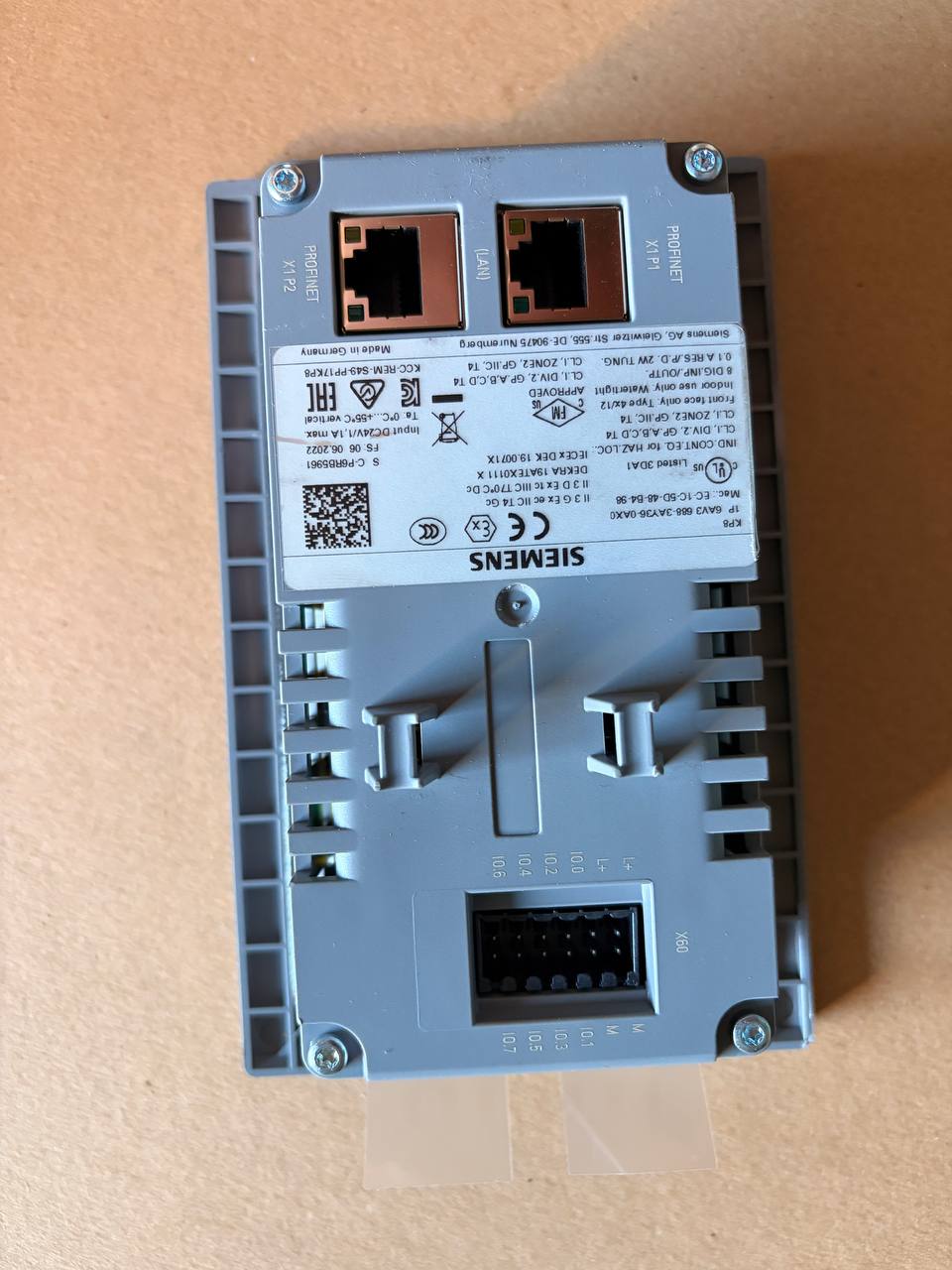 Siemens Electronic module with multiple ports and labels on a beige background