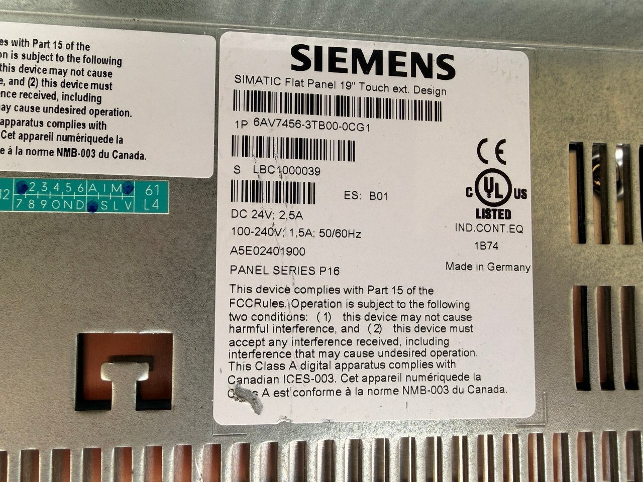 Siemens electronic device with label and certification logos