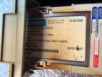 Siemens Sinumerik memory card electronic component with labels and barcodes on a metallic surface