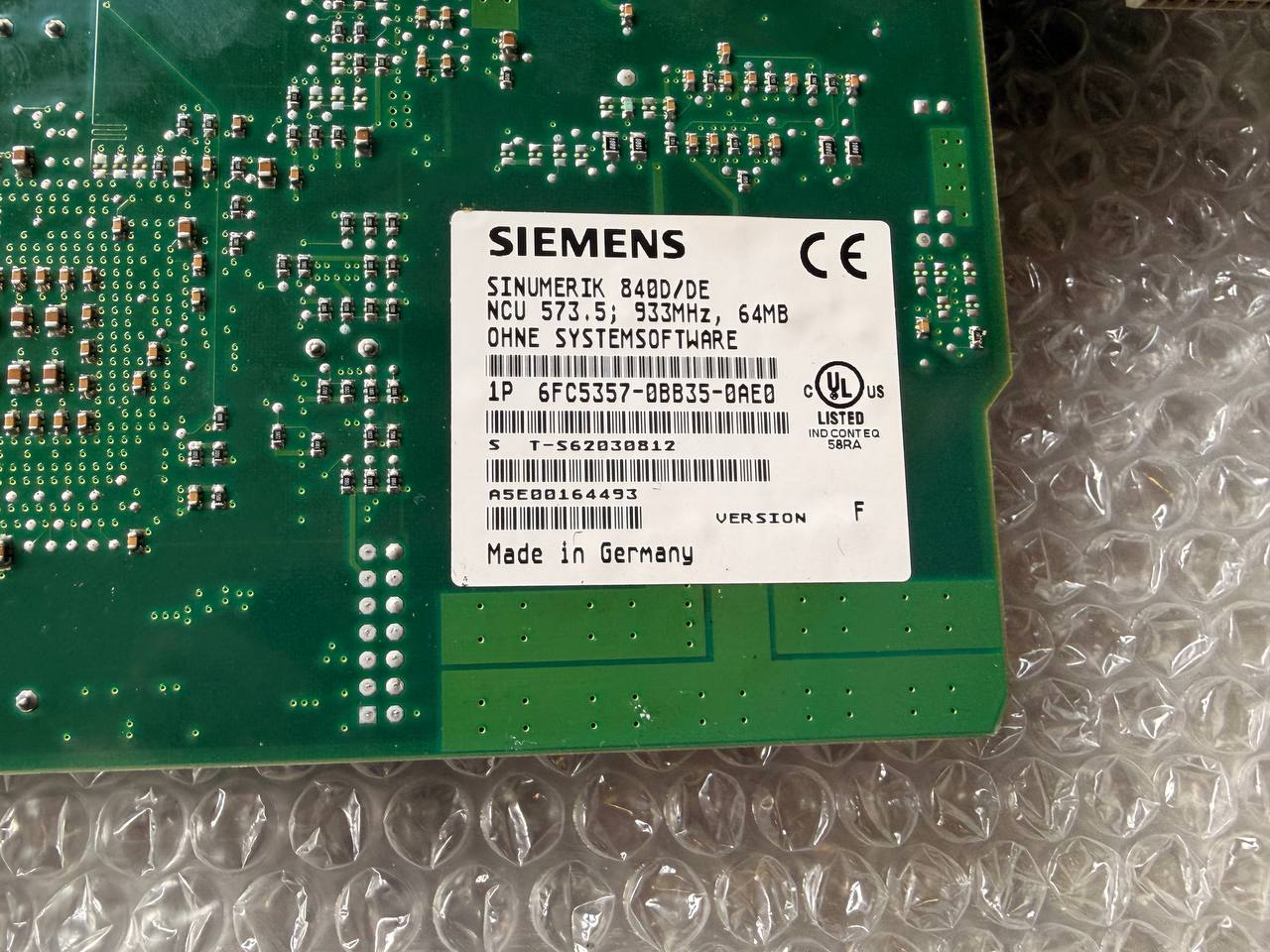 Siemens circuit board with label on a bubble wrap background