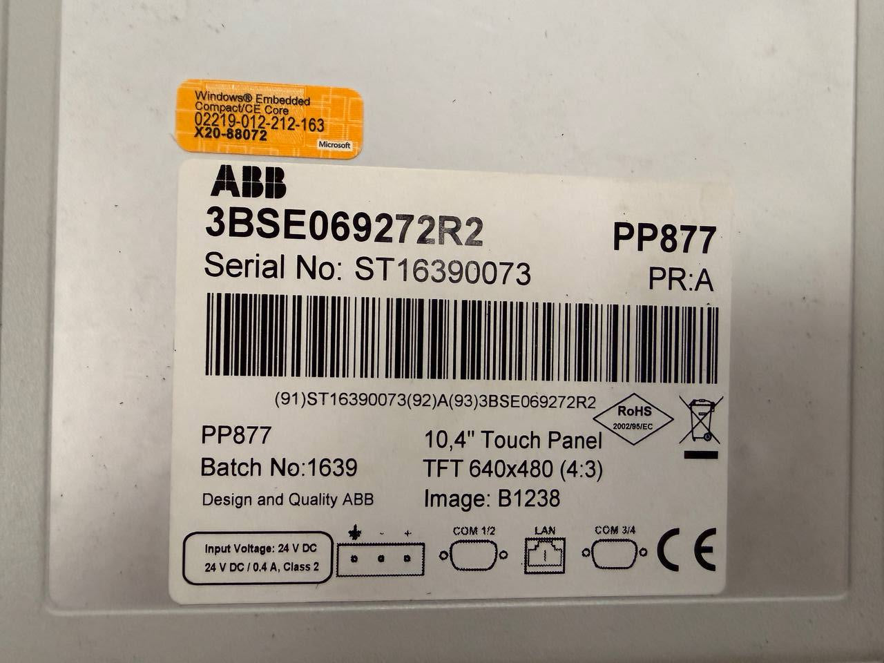 ABB Label with technical specifications on a white background