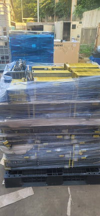 FANUC surplus lot: Shrink-wrapped pallet of FANUC modules ready to ship
