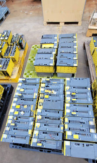 FANUC surplus lot: Pallets of FANUC amplifier modules, top view