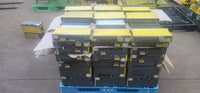 FANUC surplus lot: Stacked pallet of FANUC modules, side view