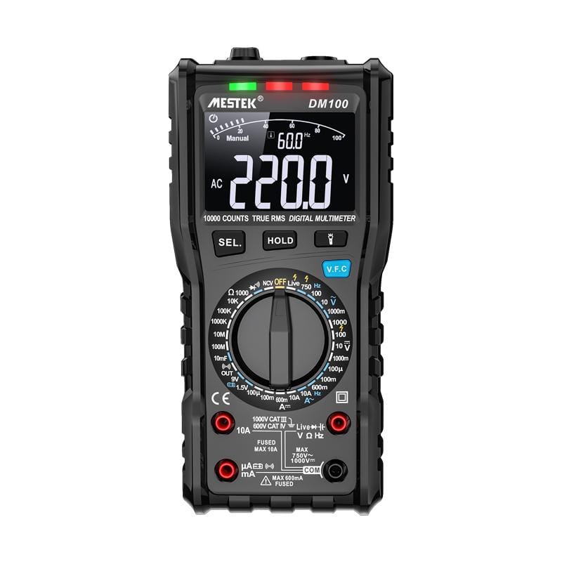 Mestek DM100 TRMS Digital Multimeter - DC Current &amp; Voltage Tester front view — industrial automation spare part by Samonde