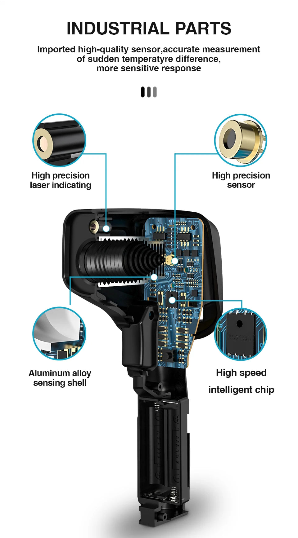 Mestek IR03A: Digital Thermometer with LCD Display side view — industrial automation spare part by Samonde