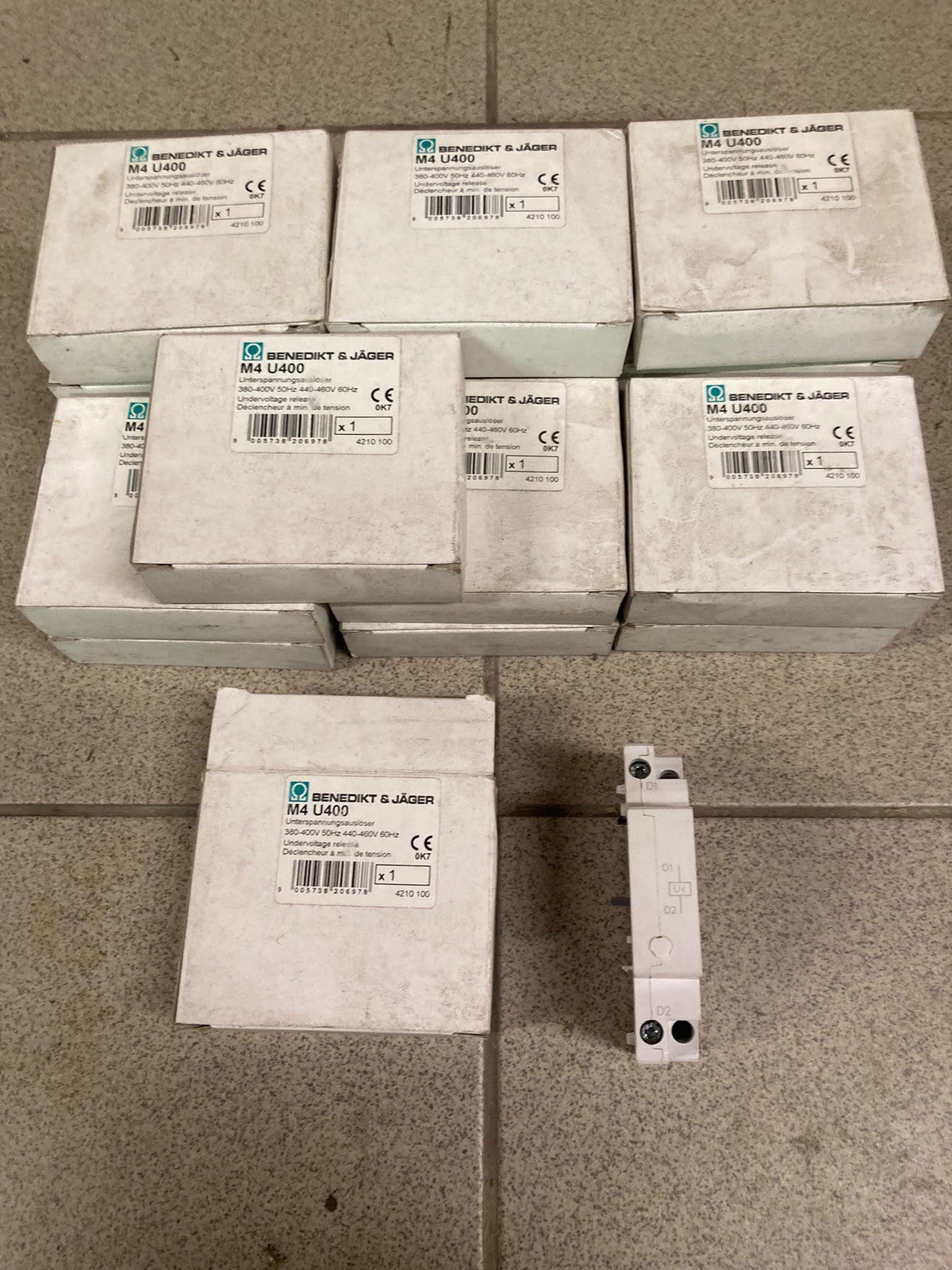 Stock of boxed Benedikt & Jäger M4 U400 undervoltage releases with one unit unboxed