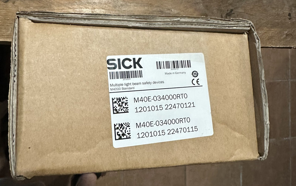 SICK M4000 Standard M40E-034000RT0 box label, part no. 1201015, made in Germany