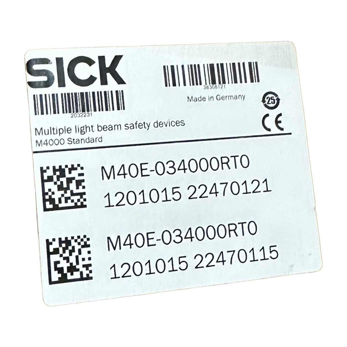 SICK M4000 Standard M40E-034000RT0 box label, part no. 1201015, made in Germany