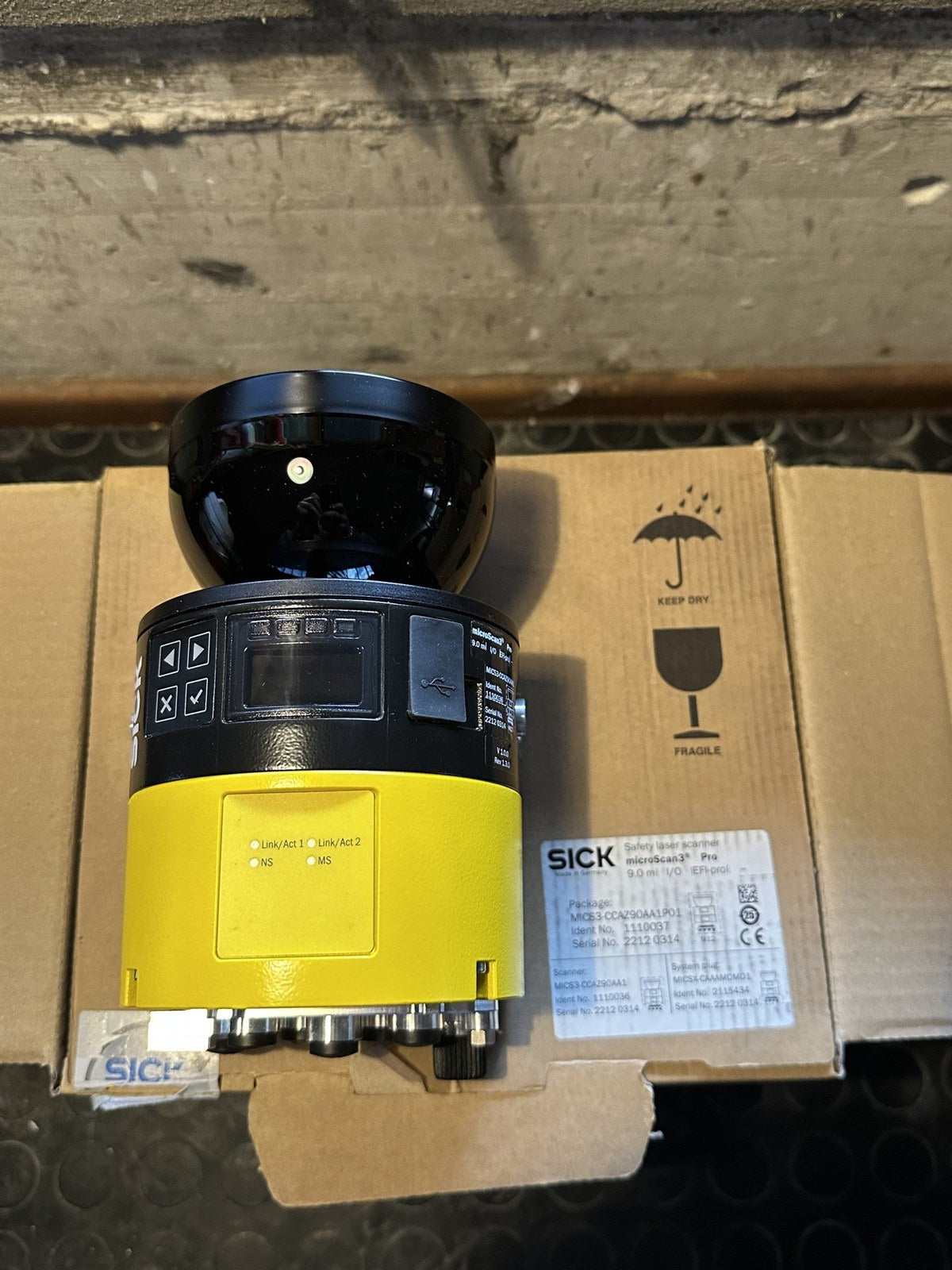 SICK microScan3 Pro MICS3-CCAZ90AA1P01 safety laser scanner on its original box