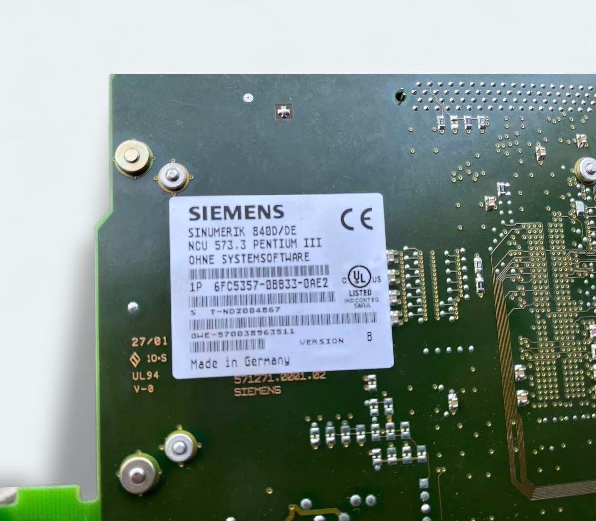 SIEMENS SINUMERIK 6FC5357-0BB33-0AE2 840D/DE Ver B NCU573.3 label view — industrial automation spare part by Samonde