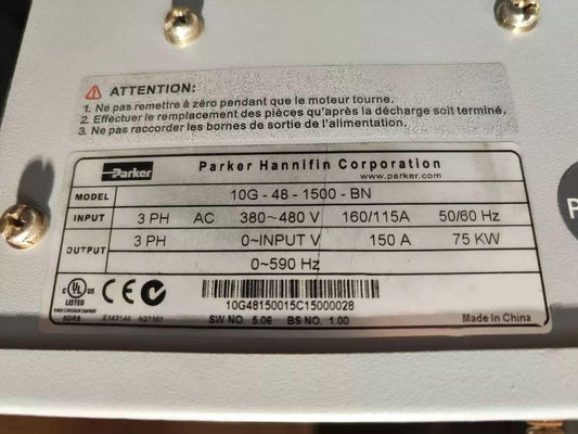 Parker 10G-48-1500-BN 75KW 3PH-380-480V Variable Frequency Drive