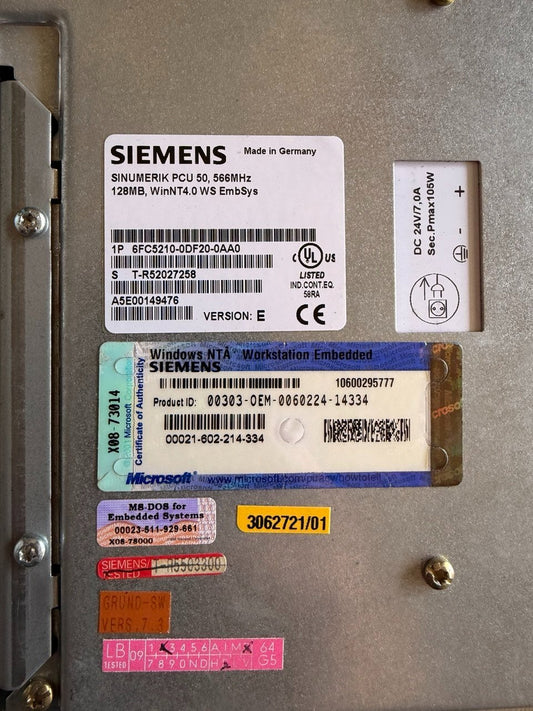 Siemens 6FC5210-0DF20-0AA0 SINUMERIK PCU 50 Industrial PC Control Unit