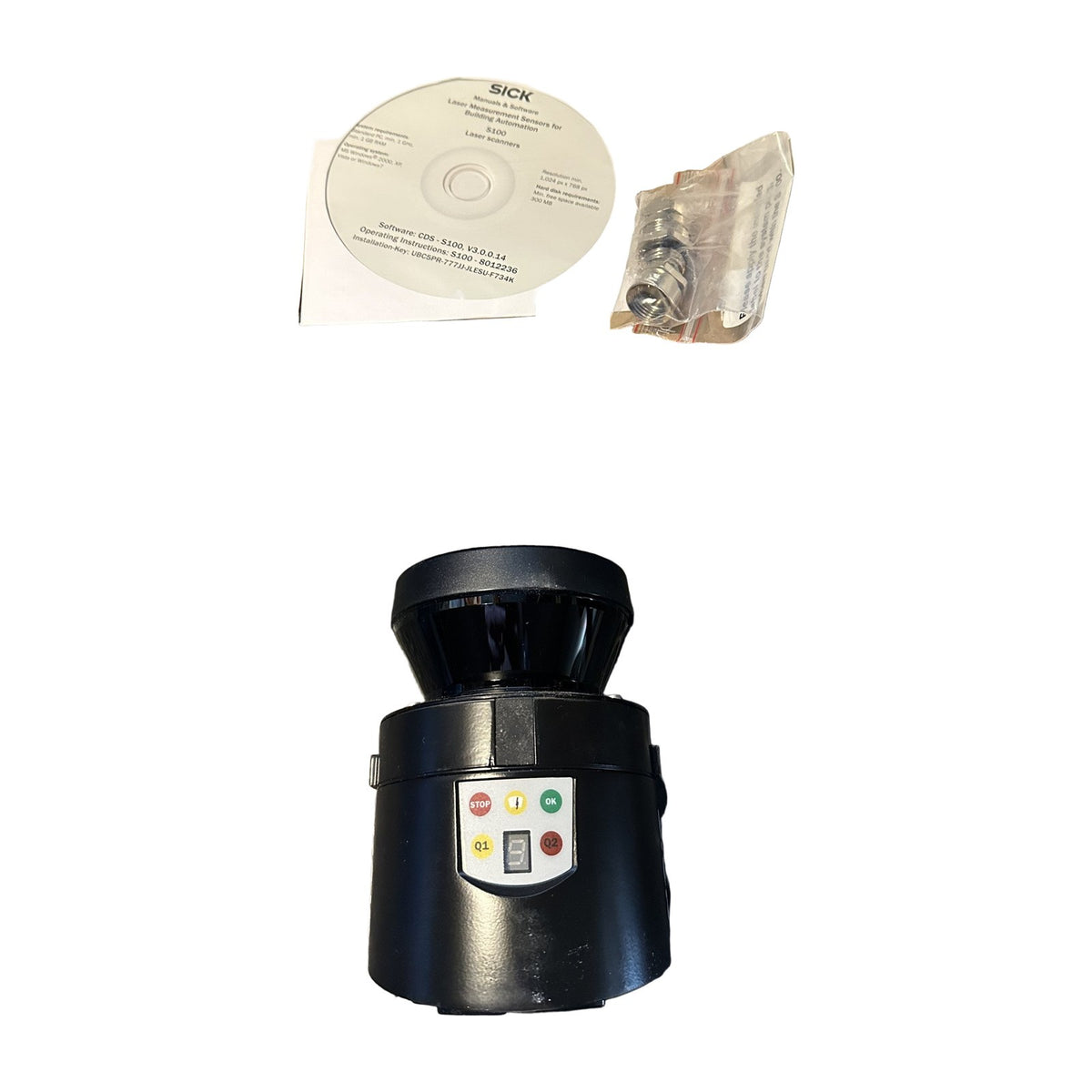 Surplus lot: SICK S100 S10B-9011DA laser scanner with box, CD and mounting hardware